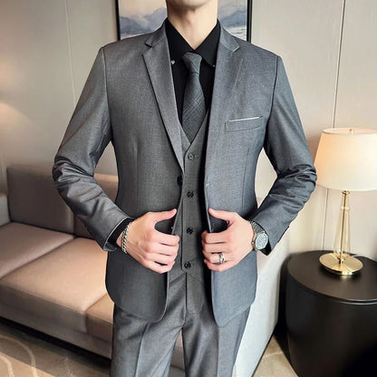 LIBIELIY High Quality Fashion Business Casual (suit + Vest + Trousers) British Style European And American Wedding Dress Three-p