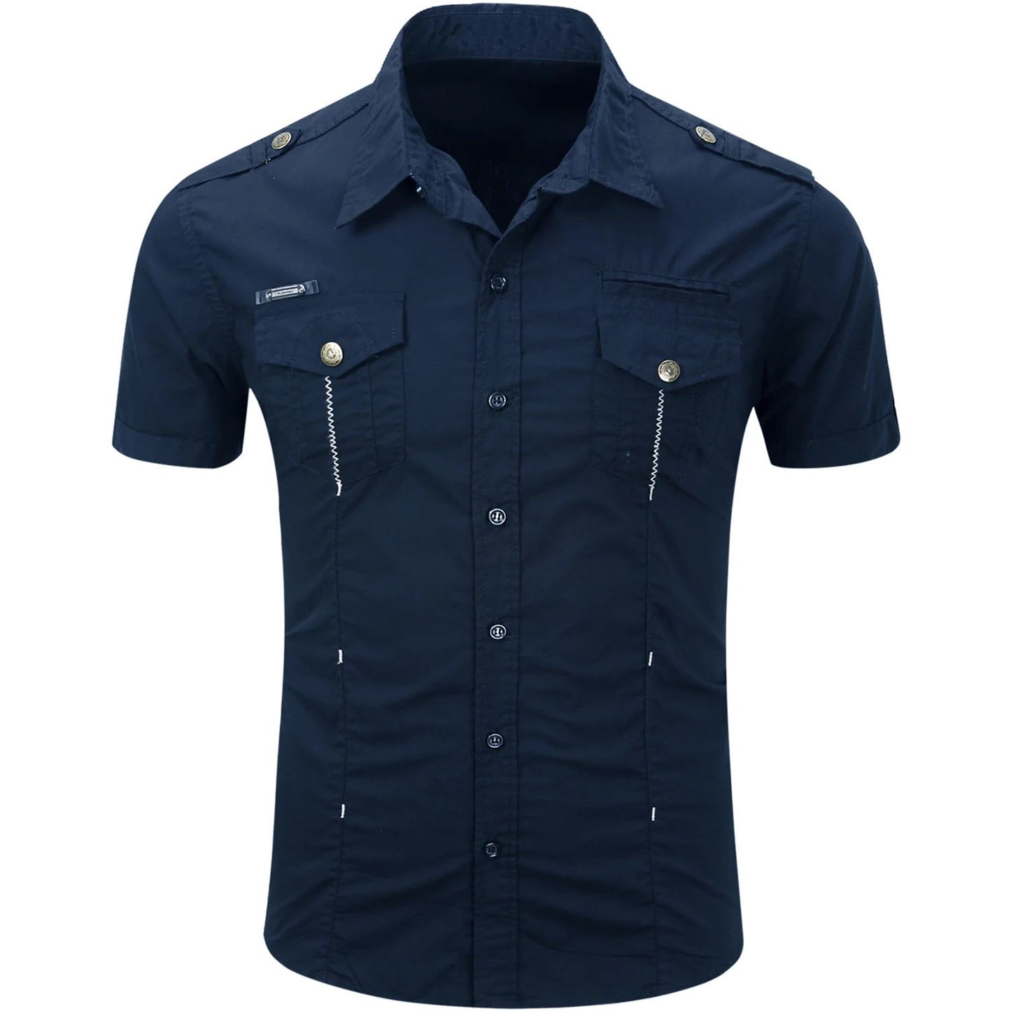 New Fashion Men's Casual Military Tactical Shirt Summer Short Sleeve Solid Color Cargo Work Shirts with Pocket