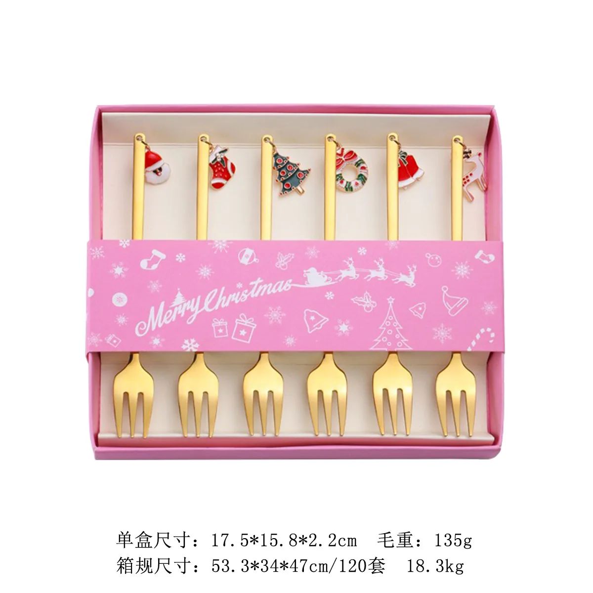 Christmas Cutlery Set Elk Dessert Scoop Fruit Fork Coffee Spoon Stainless Steel Dessert Fork 4/6PCS Christmas Spoons Fork Set