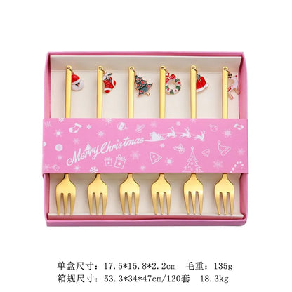 Christmas Cutlery Set Elk Dessert Scoop Fruit Fork Coffee Spoon Stainless Steel Dessert Fork 4/6PCS Christmas Spoons Fork Set