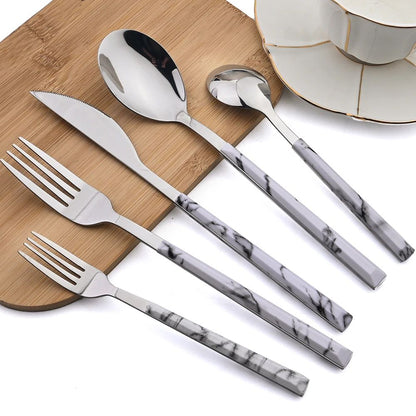 Conjunto de Talheres 30 Peças Aço Inoxidável Imitação Mármore Garfo Colher Faca Jantar Cozinha Louça Utensílios de Mesa Conjunto
