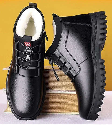 Sapatos Masculinos de Couro de Inverno Nova Moda Pelúcia Quente Confortável Antiderrapante Sapatos de Algodão de Negócios Botas de Neve Casuais ao Ar Livre Férias