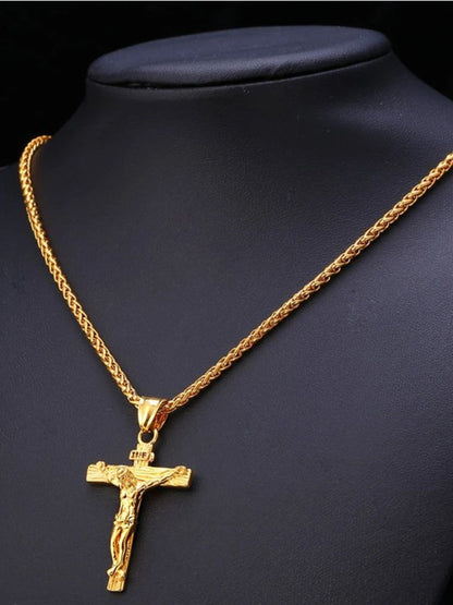 Novo Colar Religioso de Cruz de Jesus para Homens, Pingente de Cruz Banhado a Ouro da Moda com Corrente, Joias de Presente para Homens e Mulheres