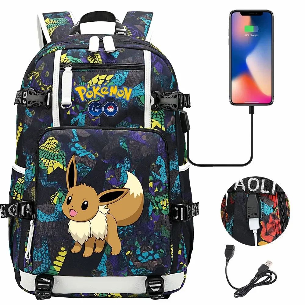 New Eevee Charizard USB Teenagers Schoolbags Women Men Laptop Travel Backpack Girl Boys Kids School Book Bags