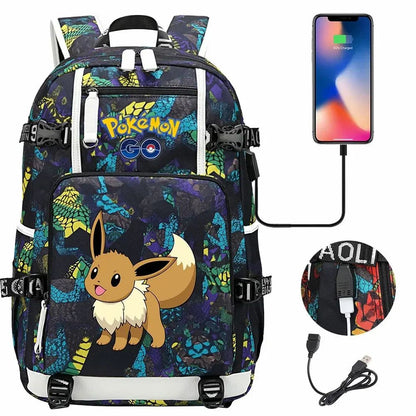 New Eevee Charizard USB Teenagers Schoolbags Women Men Laptop Travel Backpack Girl Boys Kids School Book Bags