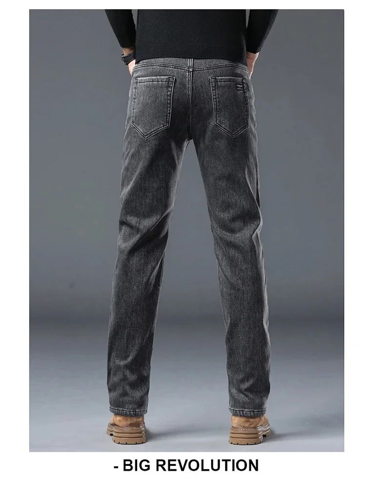Winter Warm Jeans Men's Slim Straight Elastic Denim Pants Casual Male Clothing Fashion Plush Trousers New Hot Sale Fashion Jeans