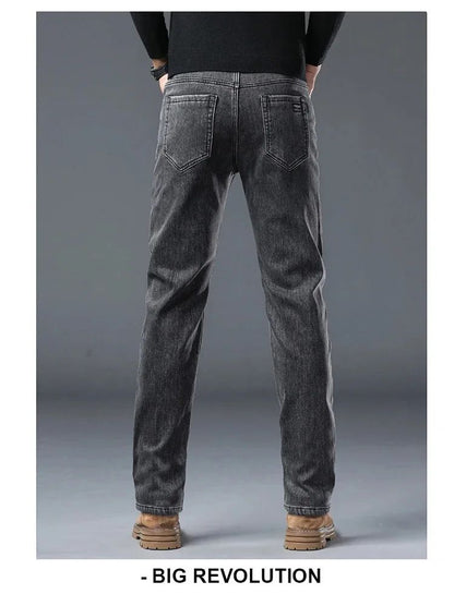 Winter Warm Jeans Men's Slim Straight Elastic Denim Pants Casual Male Clothing Fashion Plush Trousers New Hot Sale Fashion Jeans