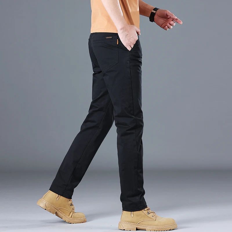 2024 Men's High Quality Pure Cotton Classic Solid Color Casual Pants Business Stretch Cotton Slim Straight Brand Trousers Male