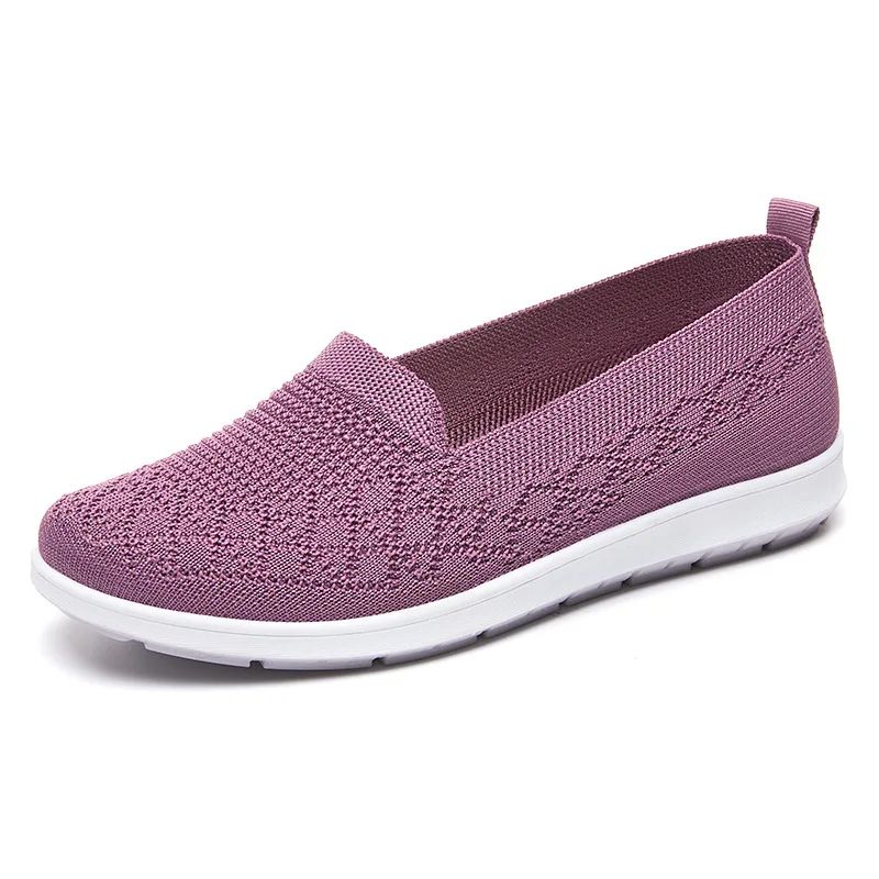 Spring Summer Breathable Knitted Flats for Women 2025 Comfortable Slip On Mom Shoes Woman Slip On Non Slip Casual Sneaker Female