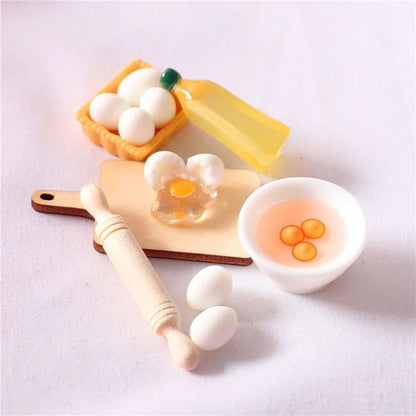 5Pcs/Set Cute Rolling Pin Eggs Bowl Olive Oil Set Kitchen Accessories 1:12 Dollhouse Miniature Home Decor Living Room Decoration