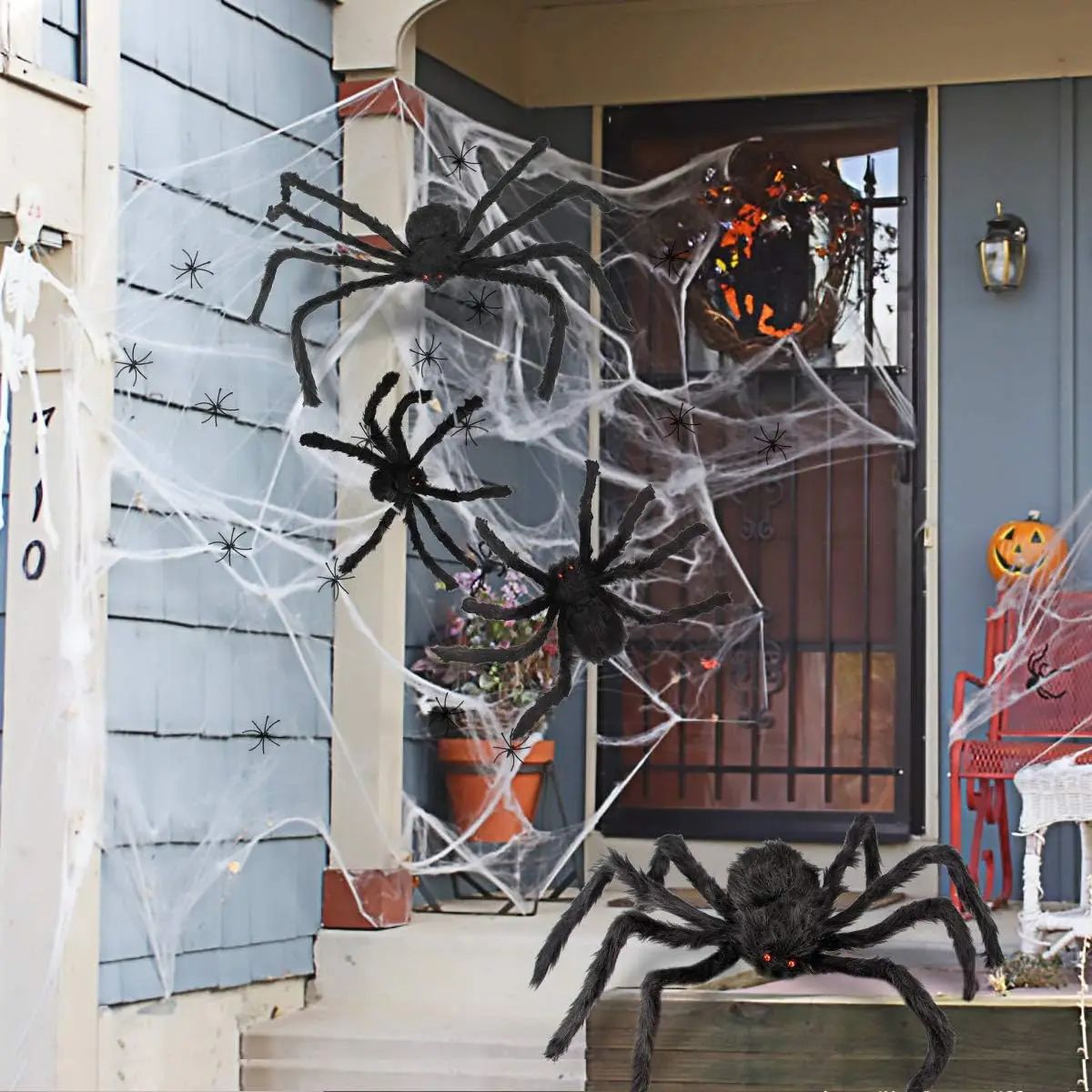 Halloween Big Plush Spider Horror Halloween Decoration Party Prop Outdoor Giant Spider Decor 30-200cm Chamber Prank Black Spider