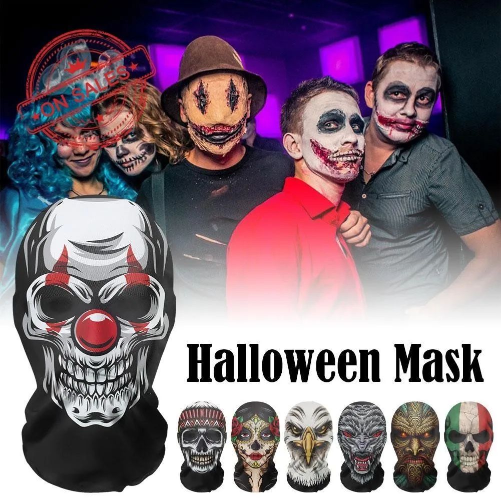 3D printed mask for role-playing full face covering elastic mesh printed mask fashionable Halloween makeup dance party headwear