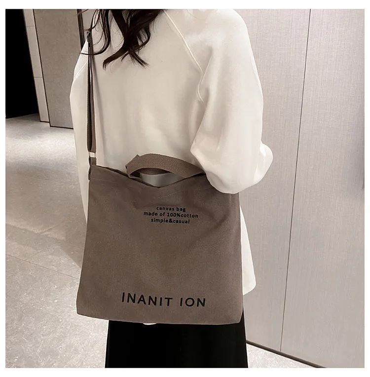 Japanese Canvas Crossbody Bags for Men Women Retro Letter Tote Bag, Trendy Literary Handbag Shoulder Bag for School Work Travel