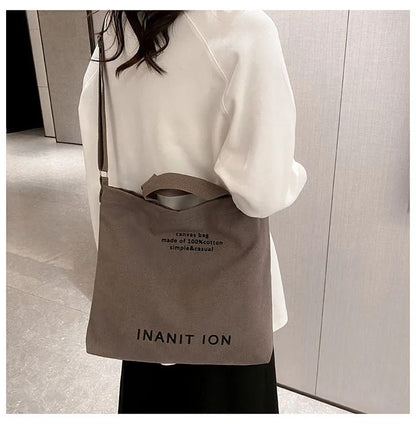 Japanese Canvas Crossbody Bags for Men Women Retro Letter Tote Bag, Trendy Literary Handbag Shoulder Bag for School Work Travel