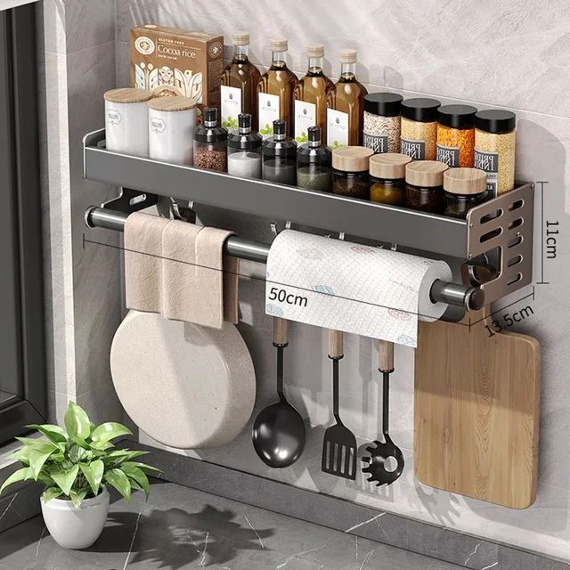 Novo Rack de Armazenamento de Cozinha Suporte para Temperos de Parede Organizador de Cozinha Doméstico Multifuncional Prateleira de Armazenamento