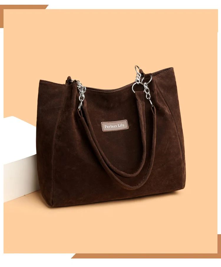 European American Autumn Winter Large Capacity Suede Women's Bag, Vintage Handbags Women Shoulder Bag, Retro Faux Suede Tote Bag