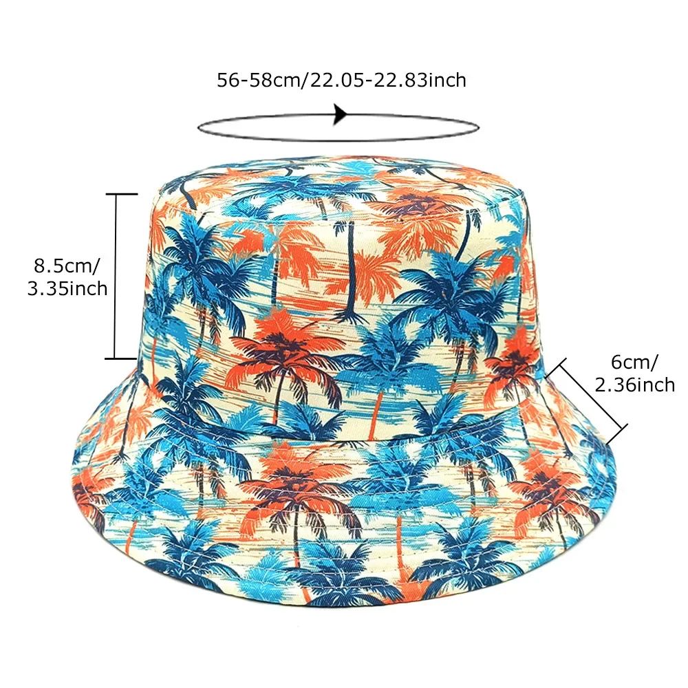 Fashion Bucket Hat Coconut Tree Printing Pattern Fisherman Hats For Holiday Double Sides Panama Cap Unisex Outdoor Beach New