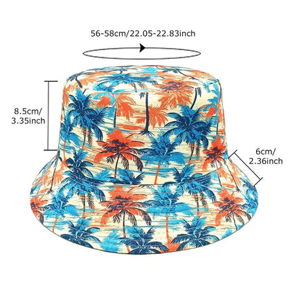 Fashion Bucket Hat Coconut Tree Printing Pattern Fisherman Hats For Holiday Double Sides Panama Cap Unisex Outdoor Beach New