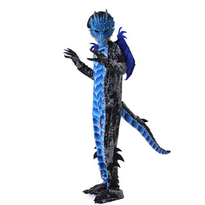 2025 New Arrival Dragon Jumpsuit With Wing And Mask Halloween Outfit Child Boys Black Blue Dragon Costume Halloween Dress Up