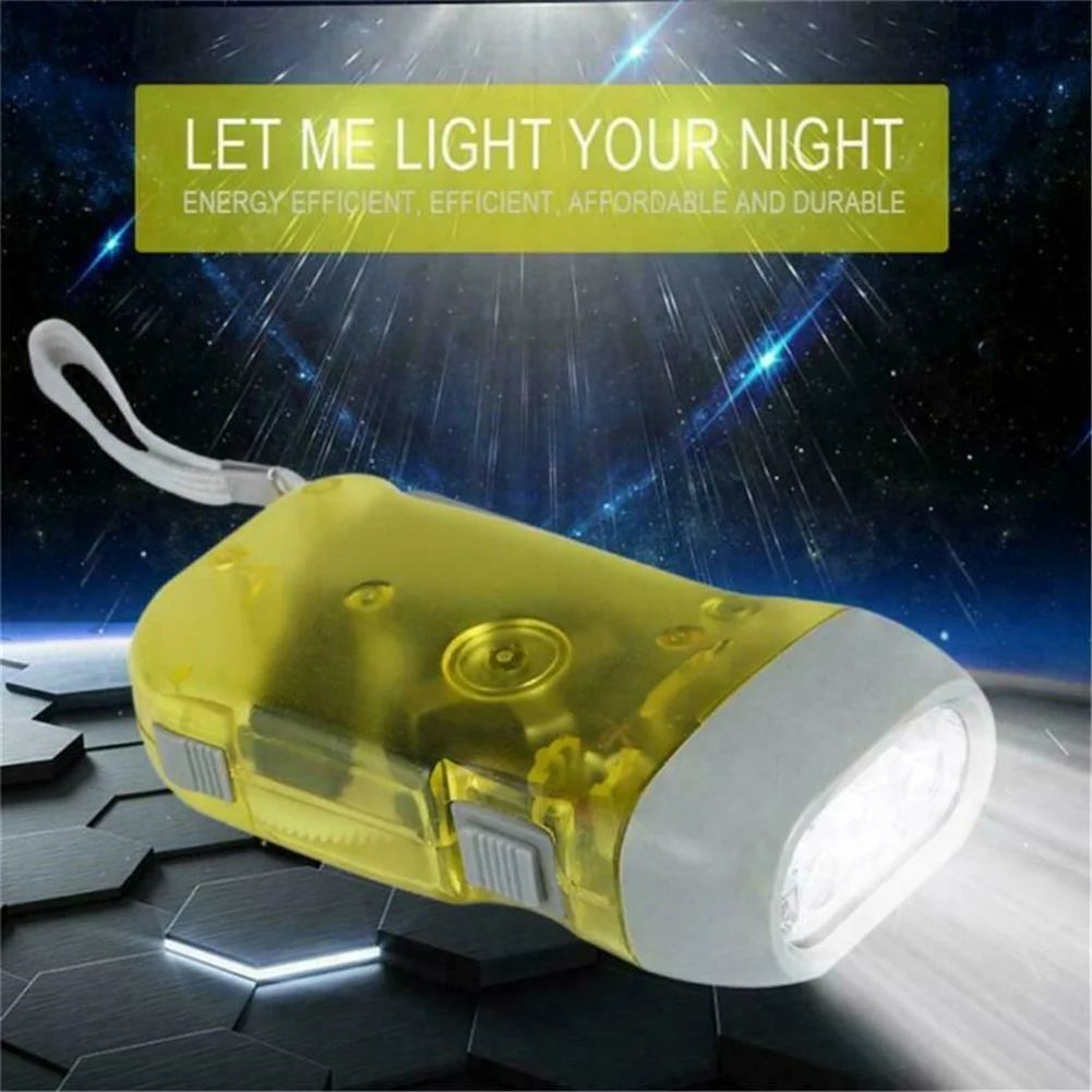 Hand 3 Colors Pressing Dynamo Crank Wind Power Up Flashlight Mini Self Generating Torch LED Camping Lamp Light for Outdoor Home