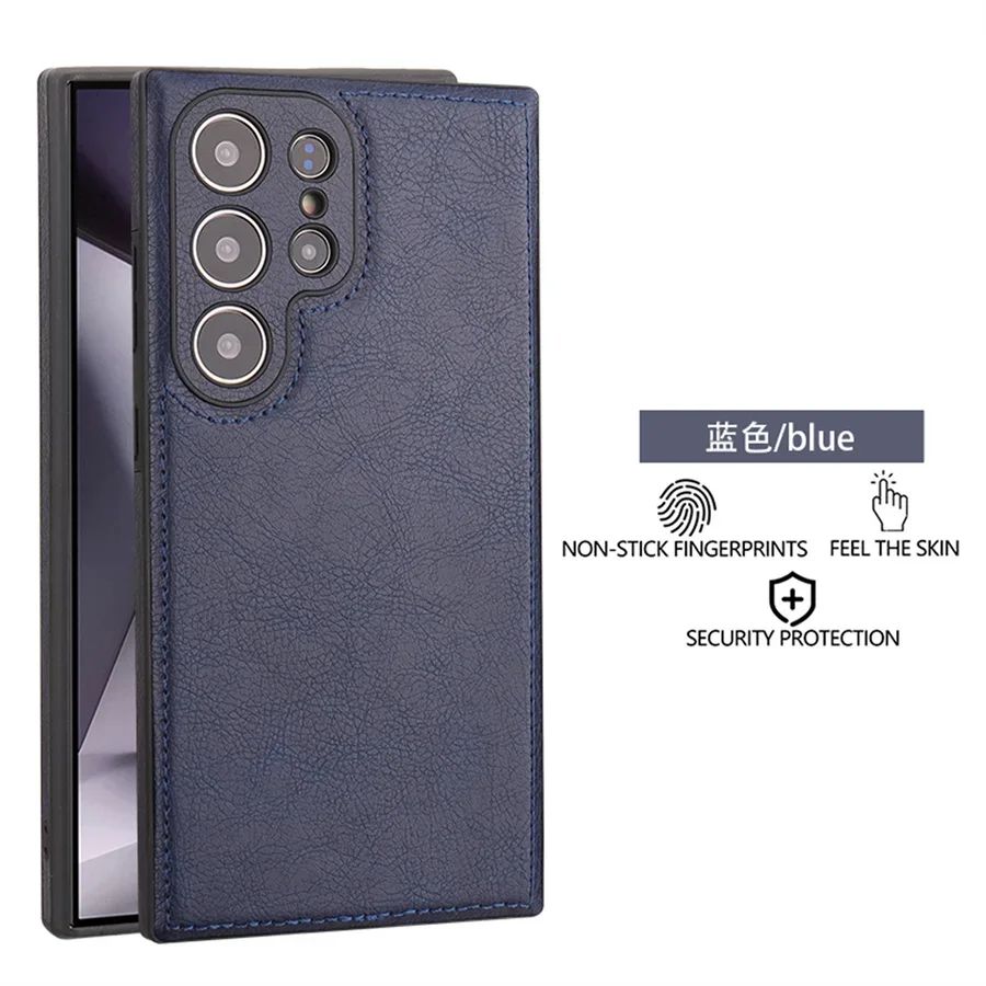 Capa de couro PU vintage de luxo para Samsung S25 Ultra S24 Plus S23 S22 S24Ultra, fina, à prova de choque, com para-choque macio
