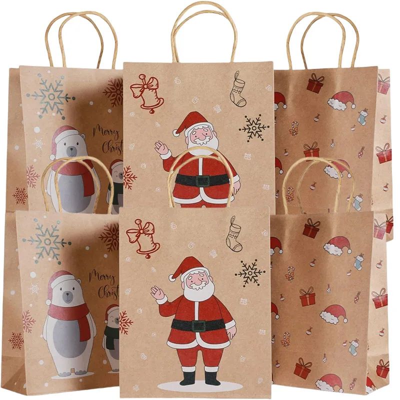 Christmas Kraft Paper Handbags 2026 Xmas Gifts Bag Merry Christmas Decor For Home Cristmas Navidad New Year Packing Bags