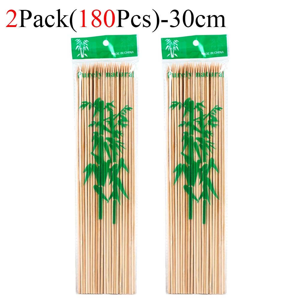 90/450pcs Bamboo Stick Food Grade Bamboo Skewer Sticks Disposable Natural Wood Long Stick Barbecue Fruit BBQ Tools 15/20/25/30cm