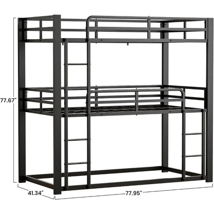 Heavy Duty Triple Bunk Bed Twin-Size Metal Frame with Ladder Family-Friendly for All Ages No Box Spring Needed for Bedroom