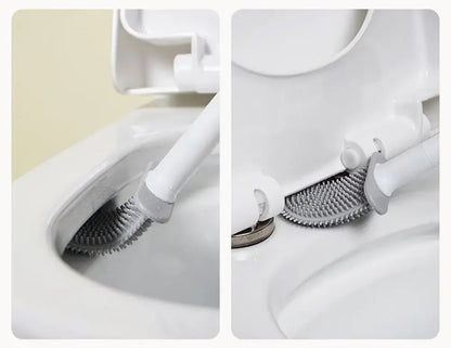 Wall-Mounted Silicone Toilet Brush Set-Easy-Install, Long-Handle,No Dead Corners,Efficient Cleaning,Portable Design with Holder