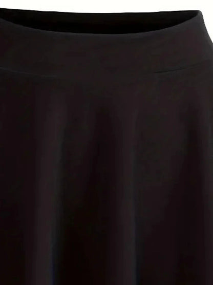 Plus Size 1XL-5XL Women's Preppy Skirt Solid Elastic Skit Ladies Fashion High Rise Slight Stretch A-line Mini Skirt