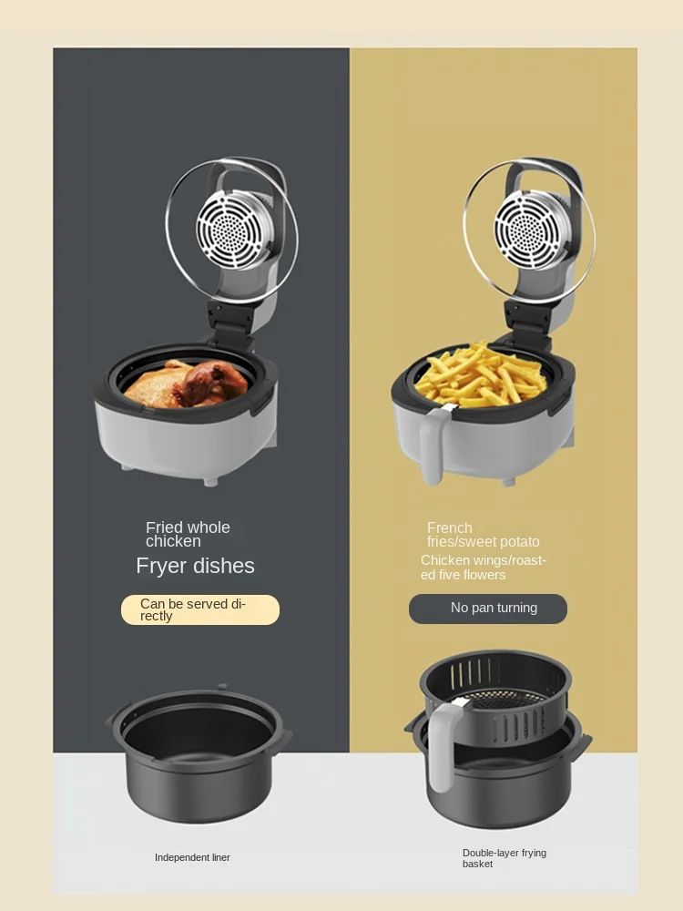 Flip-free air fryer double-layer fryer household large-capacity electric fryer fully automatic French fries machine