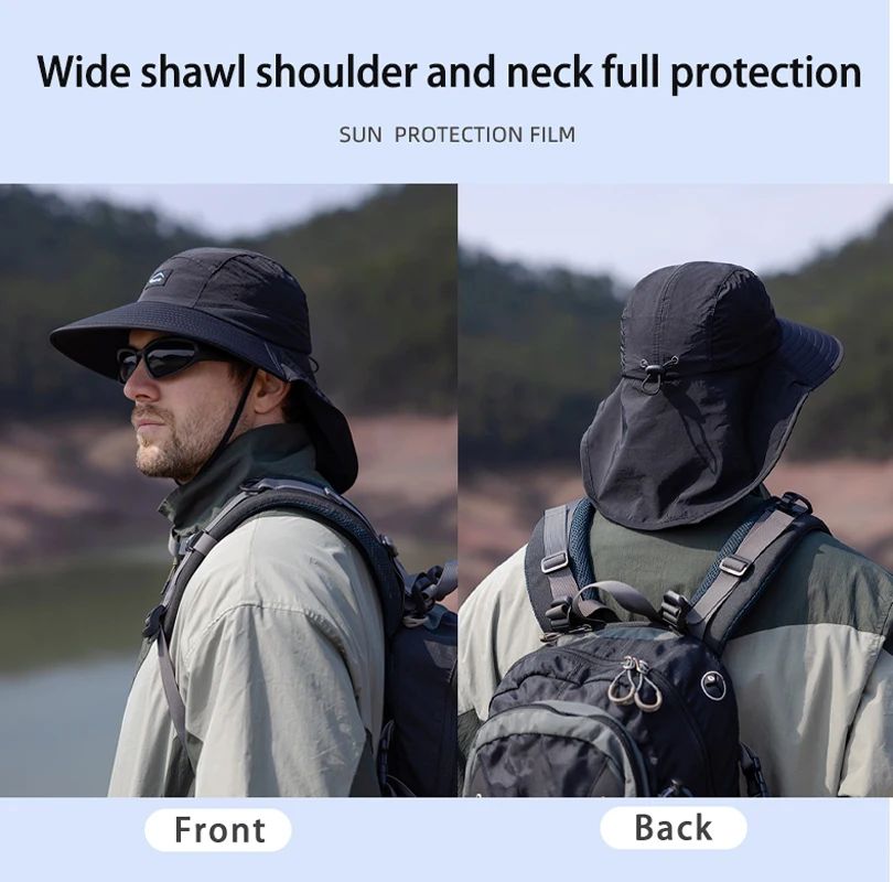 Summer MEN Shawl Fisherman Hat Quick Drying Breathable Sunshade Hat Outdoor Sun Protection Fishing Hat