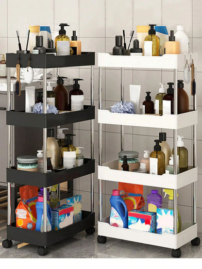 Rack de armazenamento móvel com 3/4 níveis para espaços estreitos, carrinho utilitário com rodinhas, prateleira organizadora fina para cozinha, banheiro e sala de estar