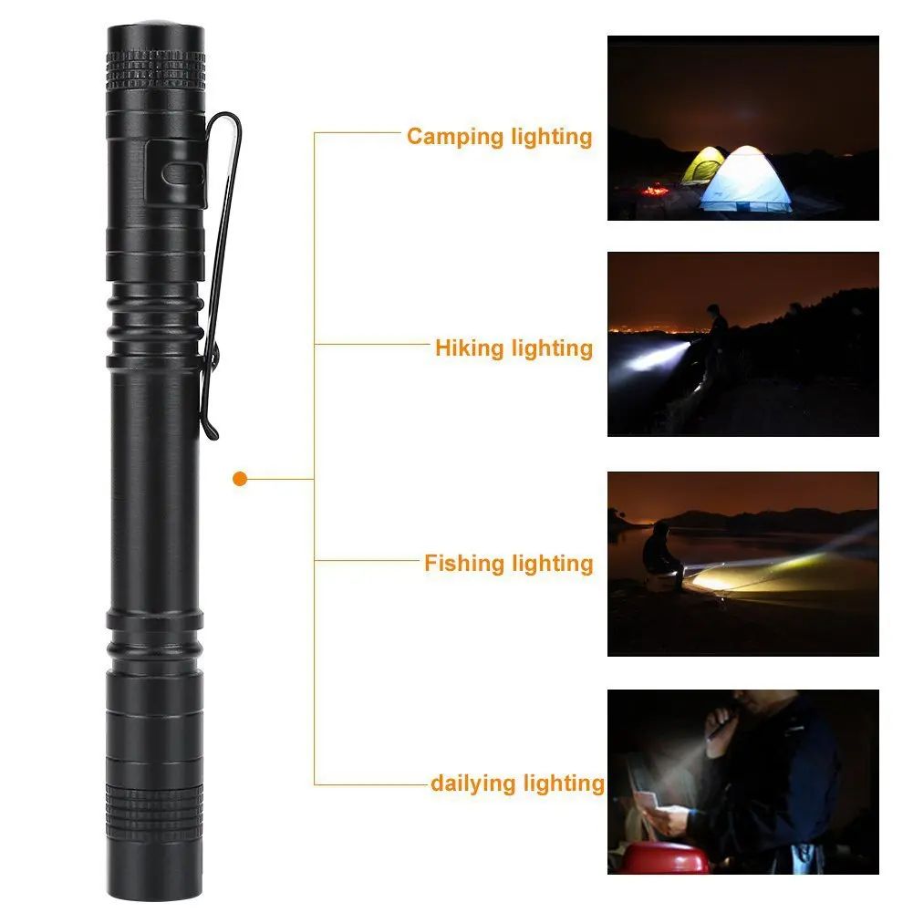 Mini Portable LED Pen Light Flashlight Powered By AAA Battery Torch With Pen Clip Outdoor Camping Emergency Lighting Flashlight