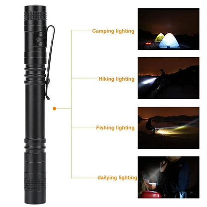 Mini Portable LED Pen Light Flashlight Powered By AAA Battery Torch With Pen Clip Outdoor Camping Emergency Lighting Flashlight