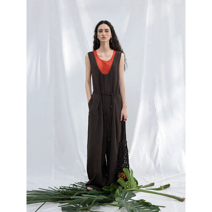Colne U-Neck Linen Blend Vest And Knife Pleat One-Piece Pants Women's Fashion Design Sensation Tianli Material Long Pants