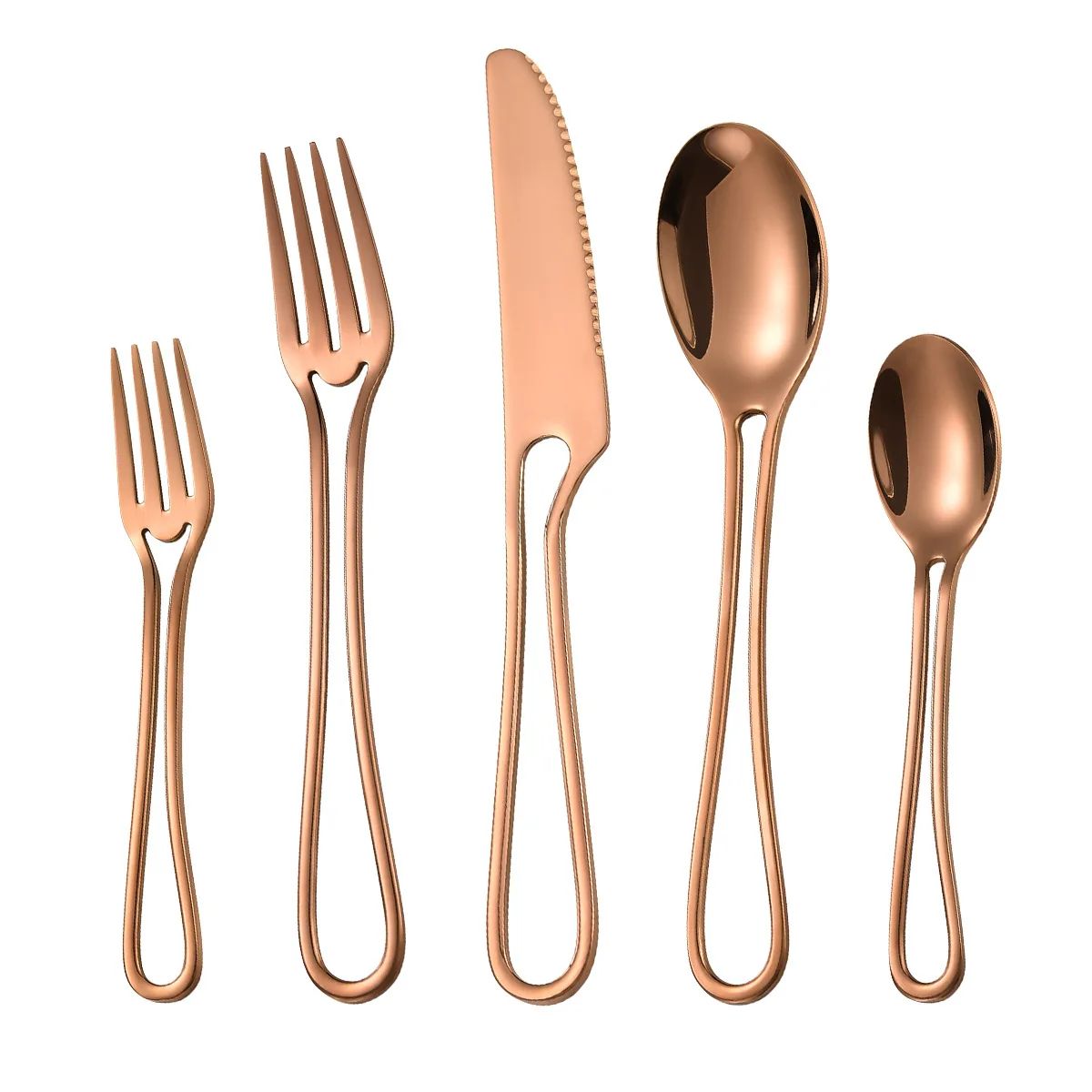 Conjunto de Talheres de 5 Peças em Aço Inoxidável Faca de Carne Garfo Colher de Sobremesa Talheres Colher de Chá Conjunto de Talheres para Casa e Restaurante