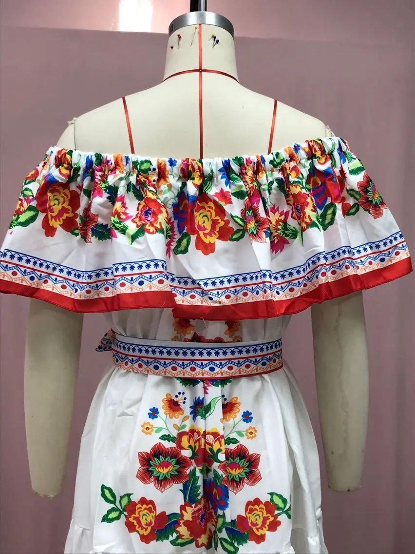 2024 Spring Summer New Independent Stand Amazon Off-shoulder Red Flower Printing Long Dress Oversized Wide Hemline Sleeveless