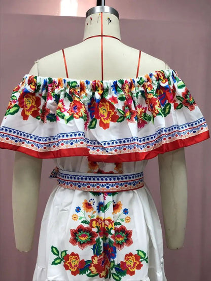 2024 Spring Summer New Independent Stand Amazon Off-shoulder Red Flower Printing Long Dress Oversized Wide Hemline Sleeveless