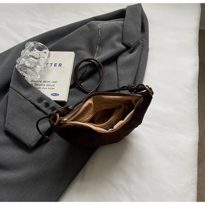 Velvet Material 2025 High Quality Zipper Shoulder Bag Solid Color Simple Fashionable Crossbody Bag Soft Western Style Handbag