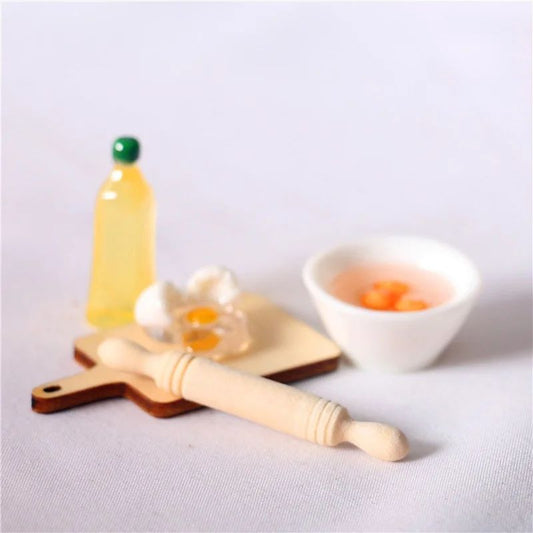 5Pcs/Set Cute Rolling Pin Eggs Bowl Olive Oil Set Kitchen Accessories 1:12 Dollhouse Miniature Home Decor Living Room Decoration