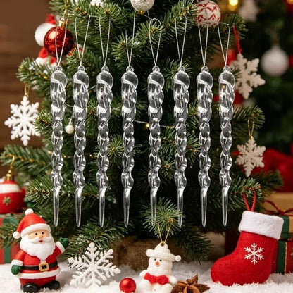 60/12PCS Clear Acrylic Icicle Christmas Ornaments Crystal Hanging Pendant Spiral Strip Icicle for Xmas Tree Wedding Party Decor