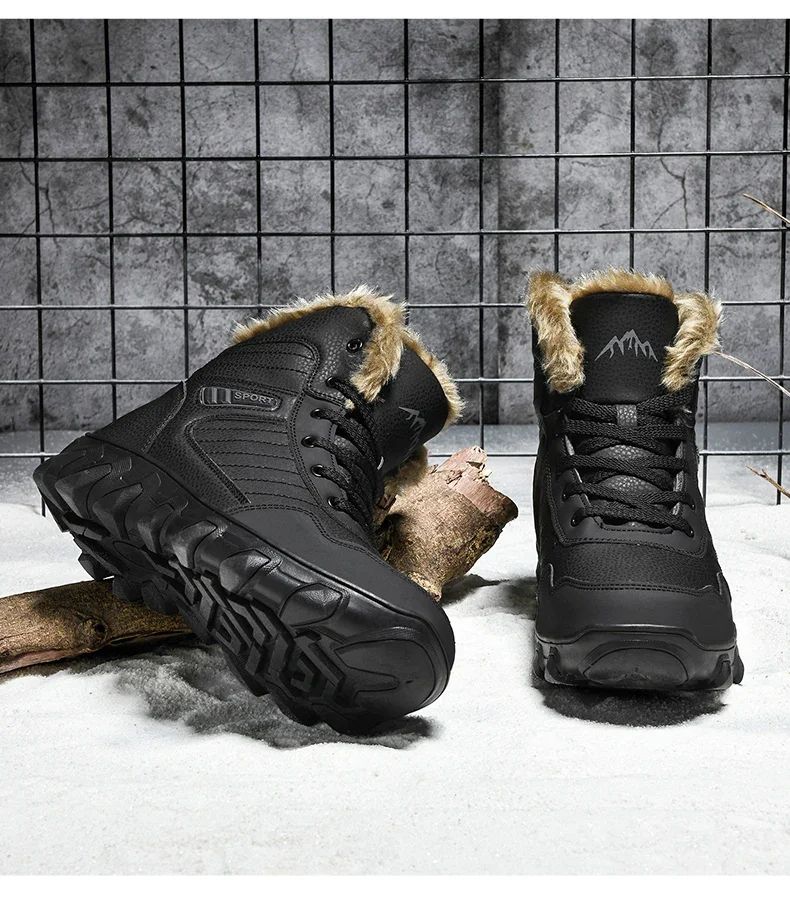 Calçados Masculinos 2025 Novas botas de inverno masculinas Pantufas Quentes Impermeáveis Antiderrapantes Tênis de pelúcia Botas de couro Masculinas Tamanho Plus 48