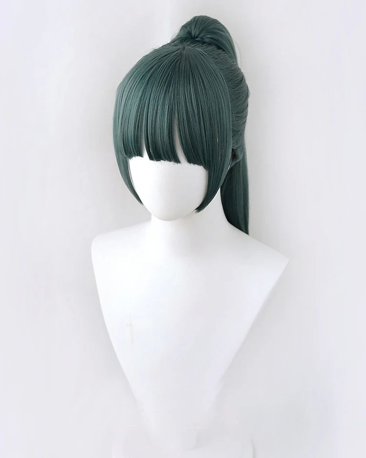 High Quality Maki Zenin Cosplay Wig Jujutsu Kaisen 60cm Dark Green Heat Resistant Synthetic Hair Anime Cosplay Wigs + Glasses