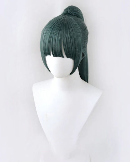 High Quality Maki Zenin Cosplay Wig Jujutsu Kaisen 60cm Dark Green Heat Resistant Synthetic Hair Anime Cosplay Wigs + Glasses