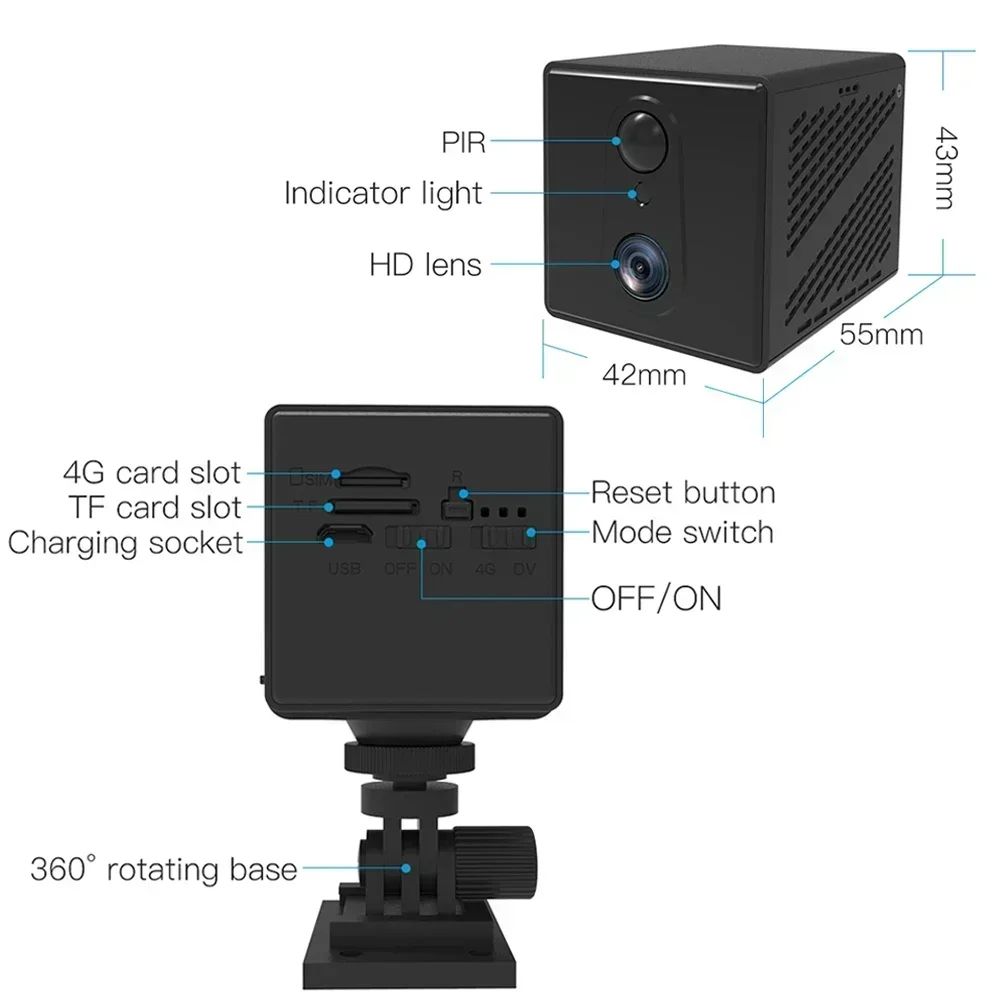 5MP 4G SIM Card Mini Camera Human Detection WiFi Camera Built-In 3000mAh Battery Security Surveillance Camcorder Video Recorder