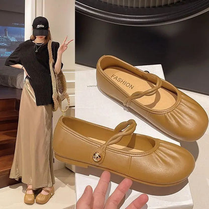 Summer 2025 Women's Flat Mary Jane Sandals Folded Beans Style Versatile Flats Fashionable French Bean Trend Ankle Cover PVC Mate