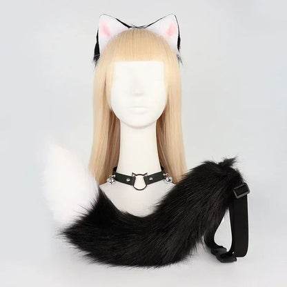 Costume Set Fox Tail Ears Gloves Artificial Fur Boot Covers Cosplay Halloween Prop Adult Women Men Unisex