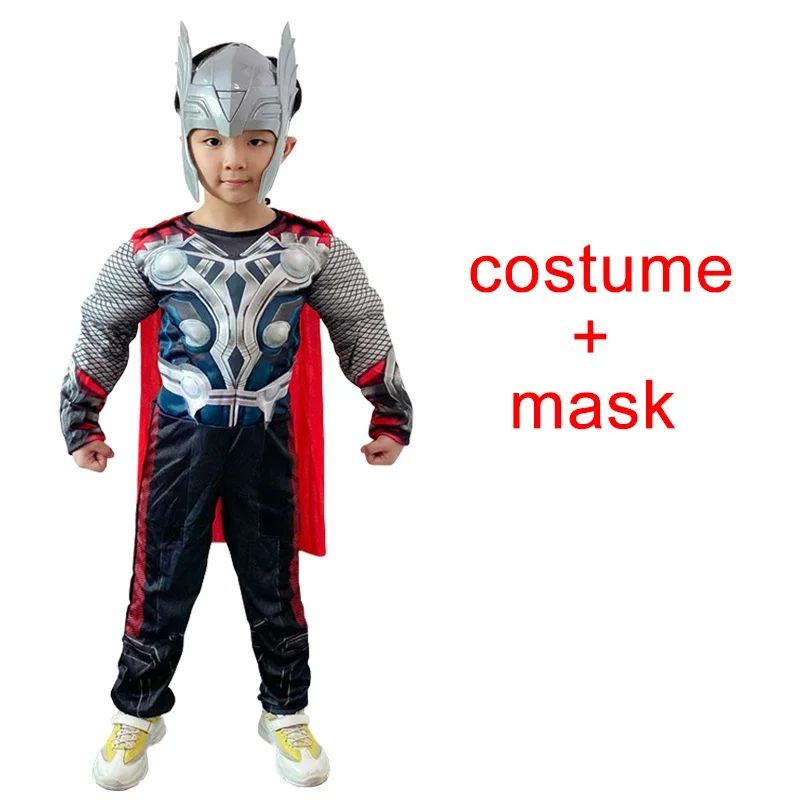 Halloween Carnival Clothes for Men's Thor Muscle Costume Superhero Thor Cosplay Muscle Costume Jumpsuit Mask