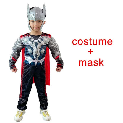 Halloween Carnival Clothes for Men's Thor Muscle Costume Superhero Thor Cosplay Muscle Costume Jumpsuit Mask